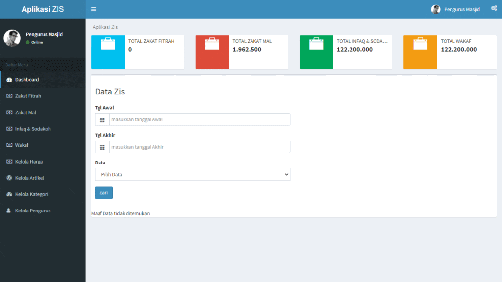 Screenshot proyek ZIS